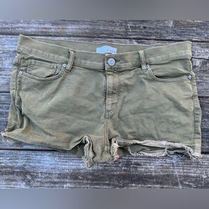 Loft denim olive cut off raw hem shorts